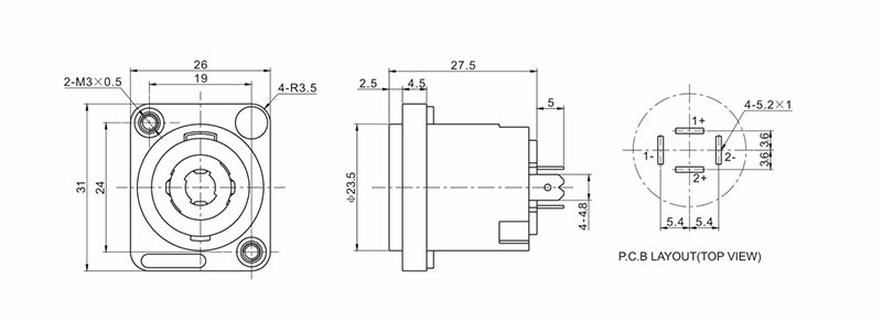 Audio SpeakOn Connector 4 Pin Female Chassis Mount Socket Connector